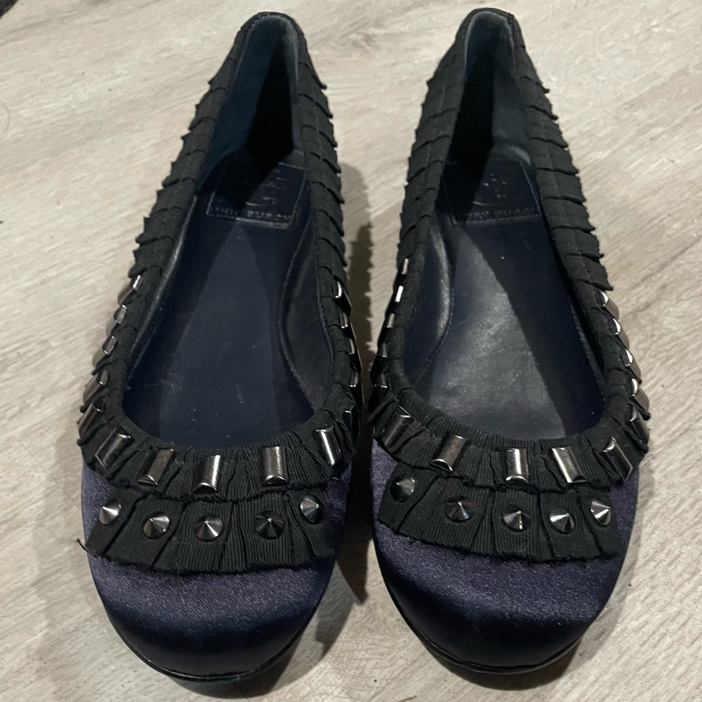 Tory Burch Erin Grosgrain Ribbon Studded Satin Flats size 8M